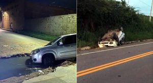 Carro cai num buraco em Juazeiro e outro capota em Lavras da Mangabeira