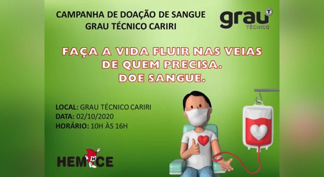 Grau Técnico Cariri realiza 2ª Campanha de Doação em parceria com o Hemoce